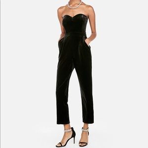 Express Black Velvet Strapless Sweetheart Jumpsuit
